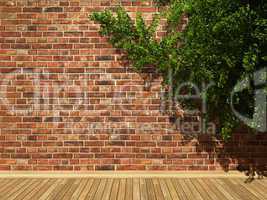 illuminated brick wall and ivy