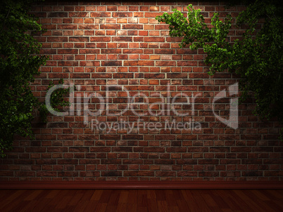 illuminated brick wall and ivy
