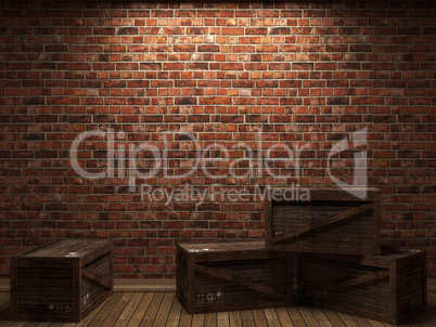 illuminated brick wall and boxes