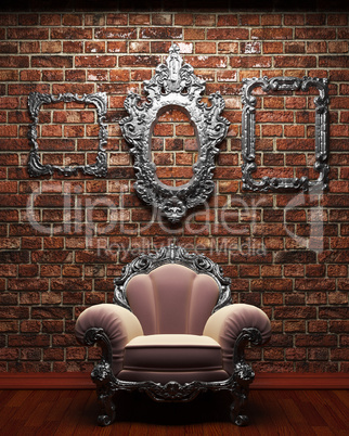 illuminated brick wall and chair