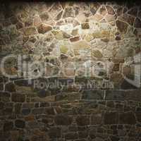 illuminated stone wall