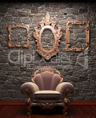 illuminated stone wall and chair
