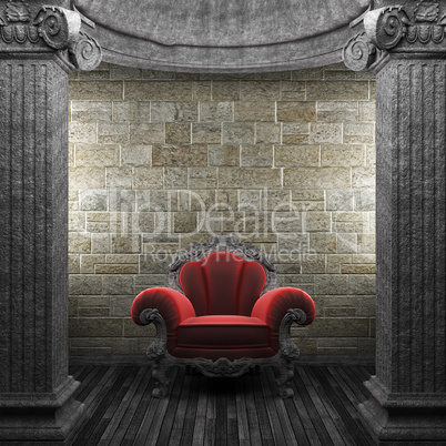 stone columns and chair