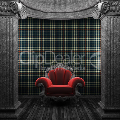 stone columns, chair and wallpaper