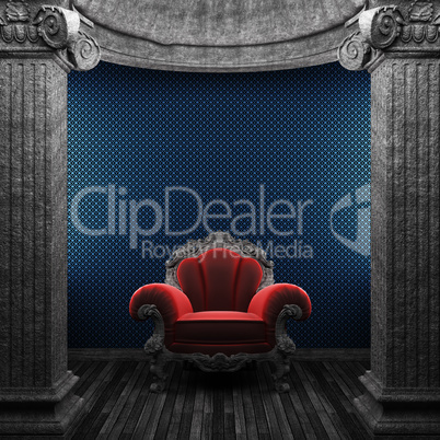 stone columns, chair and wallpaper