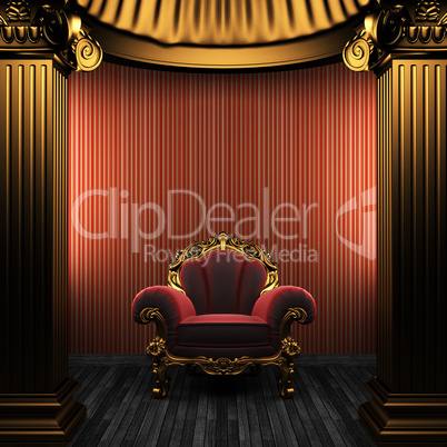 bronze columns, chair and wallpaper