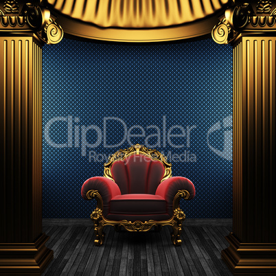 bronze columns, chair and wallpaper