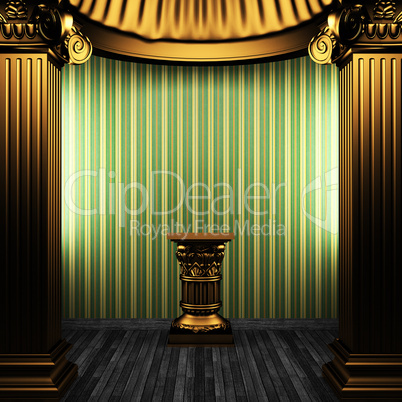 bronze columns, pedestal and wallpaper