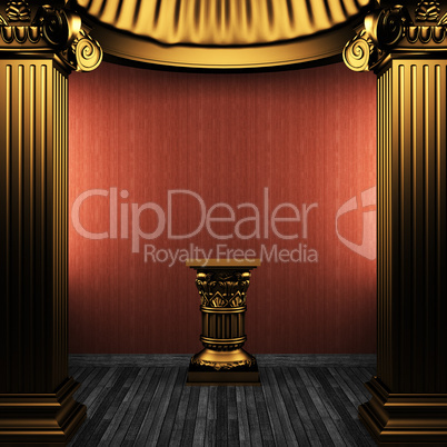 bronze columns, pedestal and wallpaper