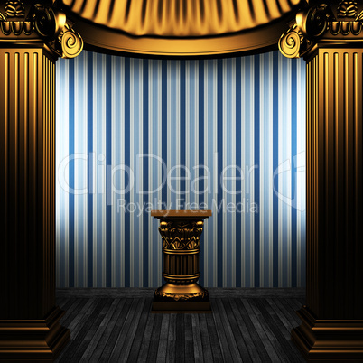 bronze columns, pedestal and wallpaper