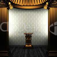 bronze columns, pedestal and wallpaper