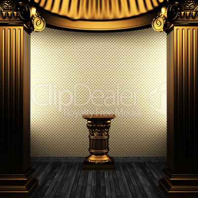 bronze columns, pedestal and wallpaper