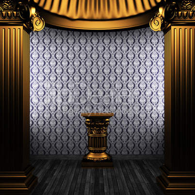 bronze columns, pedestal and wallpaper