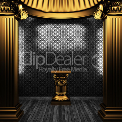 bronze columns, pedestal and wallpaper