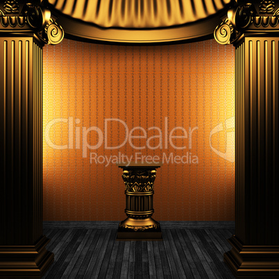 bronze columns, pedestal and wallpaper