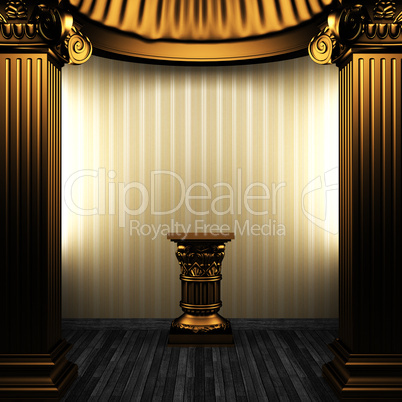 bronze columns, pedestal and wallpaper