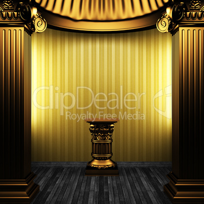 bronze columns, pedestal and wallpaper