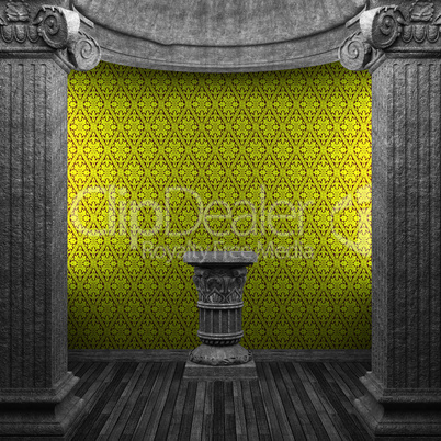 stone columns, pedestal and wallpaper