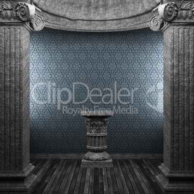 stone columns, pedestal and wallpaper