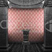 stone columns, pedestal and wallpaper