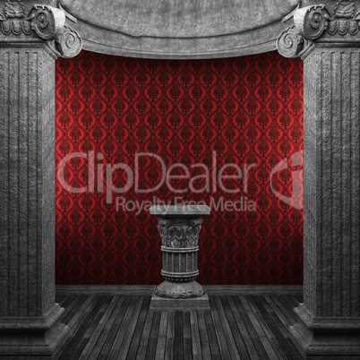 stone columns, pedestal and wallpaper