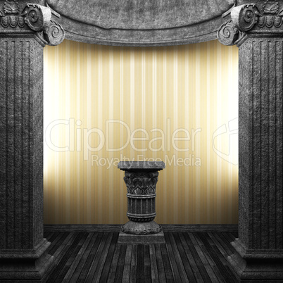 stone columns, pedestal and wallpaper