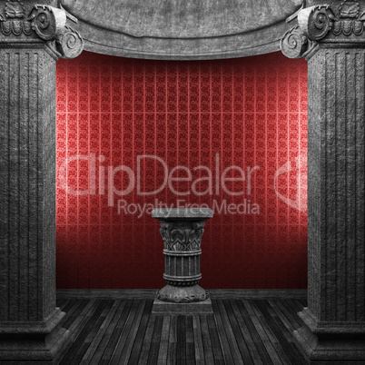 stone columns, pedestal and wallpaper