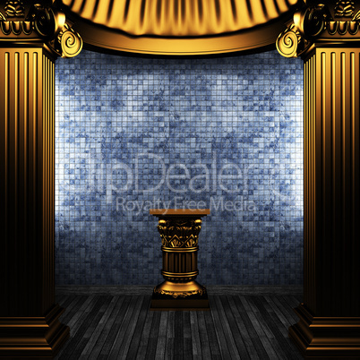 bronze columns, pedestal and tile wall