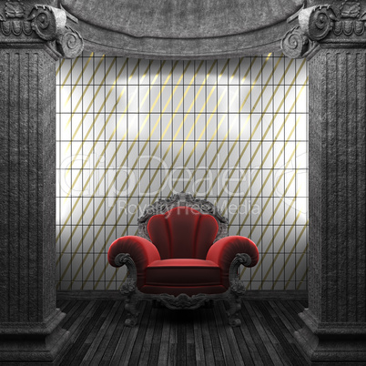 stone columns, chair and tile wall stone columns, chair and tile wall