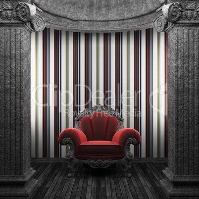 stone columns, chair and tile wall stone columns, chair and tile wall