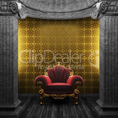 stone columns, chair and tile wall stone columns, chair and tile wall