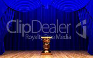 blue velvet curtain and Pedestal