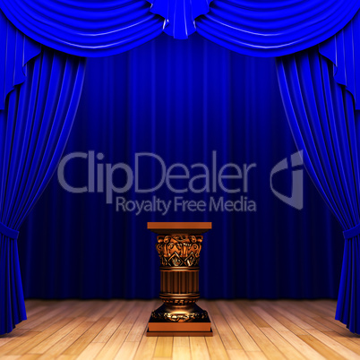 blue velvet curtain and Pedestal