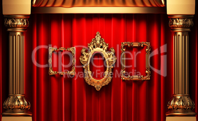 red curtains, gold columns and frames