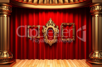 red curtains, gold columns and frames