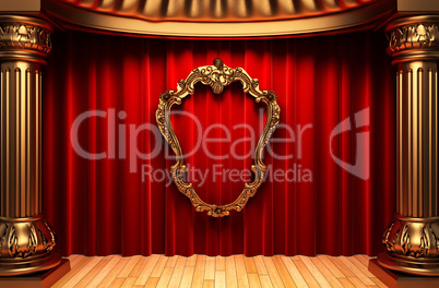 red curtains, gold columns and frames
