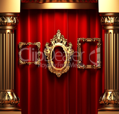 red curtains, gold columns and frames