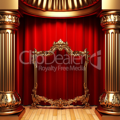 red curtains, gold columns and frames