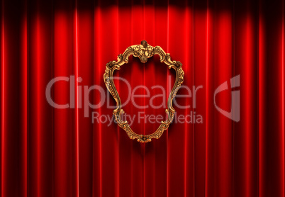 red curtains, gold frame