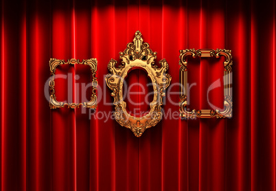 red curtains, gold frame
