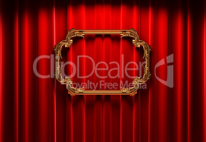 red curtains, gold frame