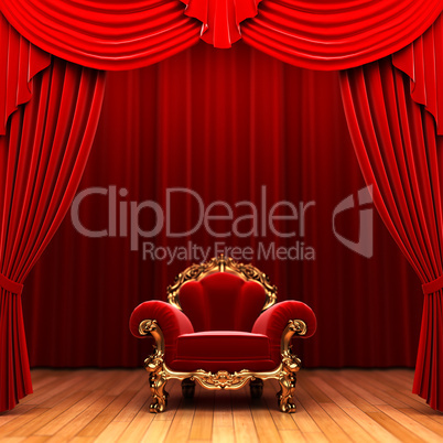 Red velvet curtain and chair