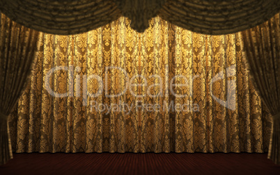 yellow velvet curtain opening scene
