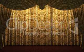 yellow velvet curtain opening scene