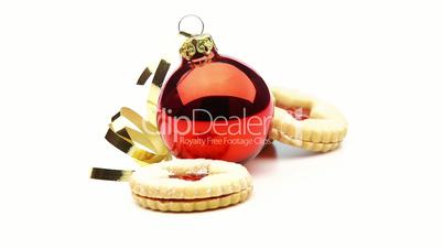 glossy christmas ball with cookies looping