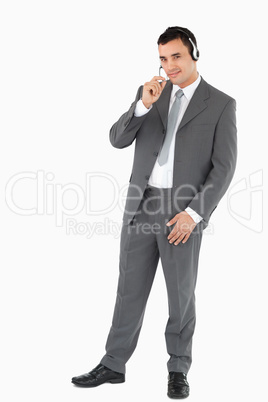 Businessman talking with headset on