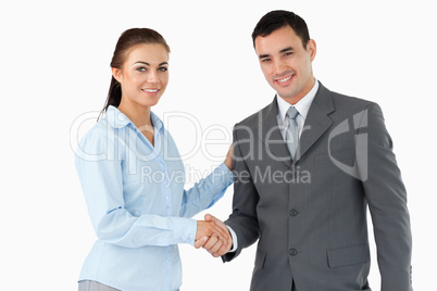 Smiling business partners shaking hands