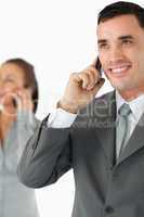Close up of business team on the phone