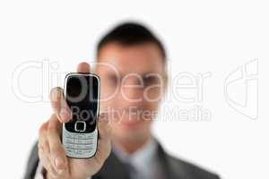 Close up of phone being shown by businessman