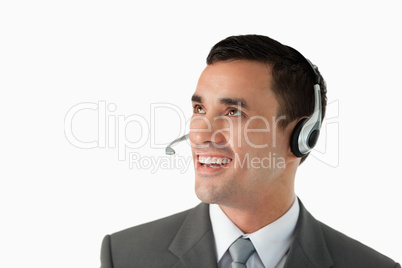 Close up of young male professional with headset on